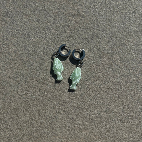 chalk teal fish earrings
