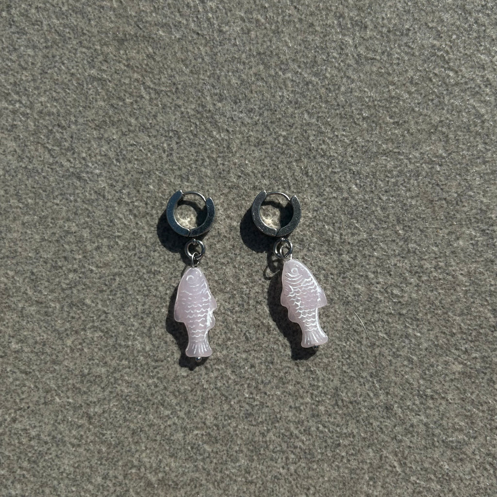 chalk baby pink fish earrings