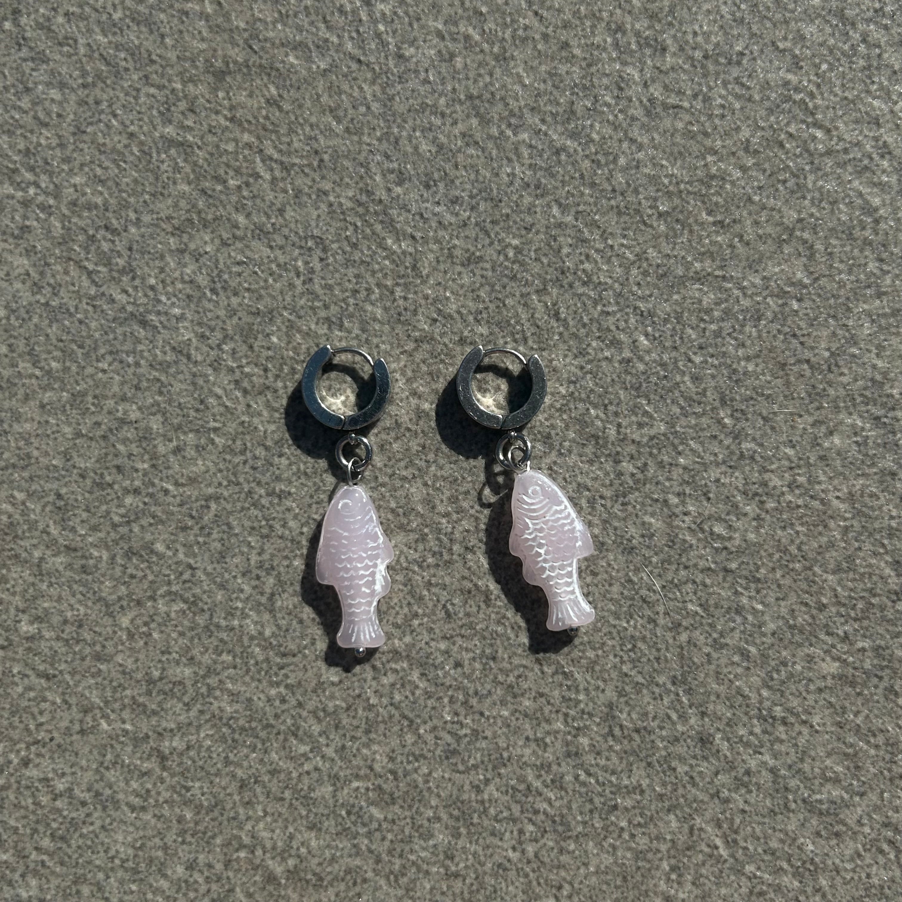 chalk baby pink fish earrings