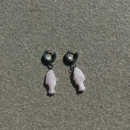 chalk baby pink fish earrings