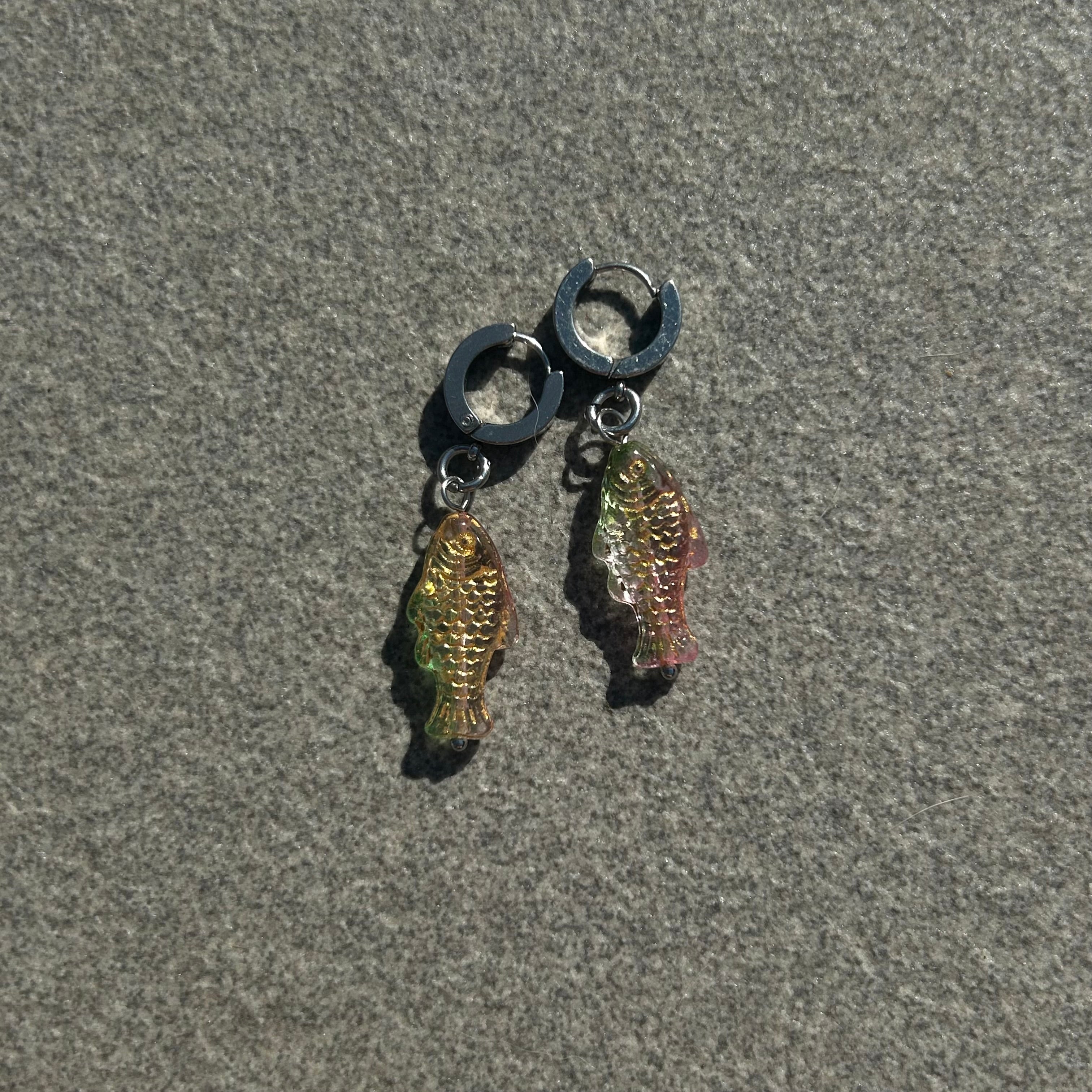 jelly green and pink fish earrings