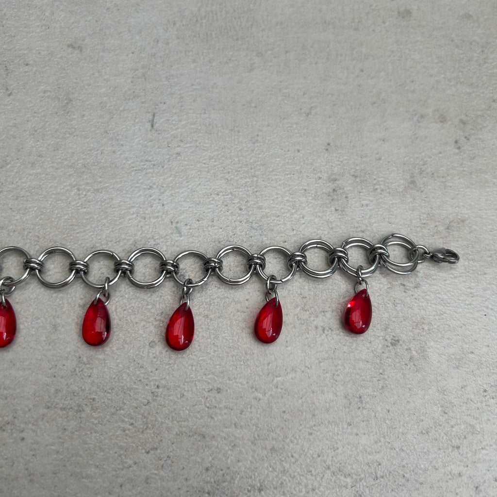 Red blood droplet stainless steel bracelet