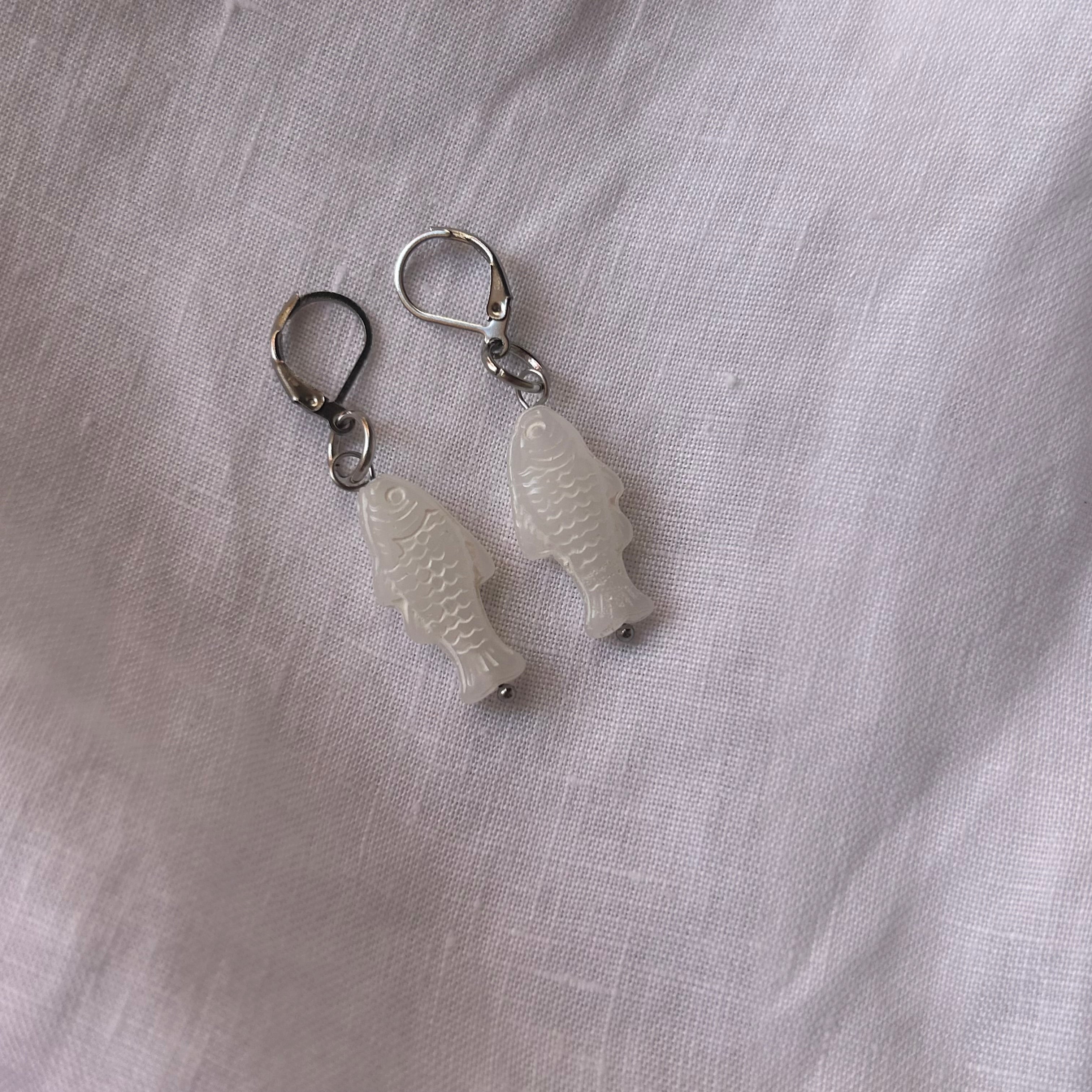 White cod fish earrings
