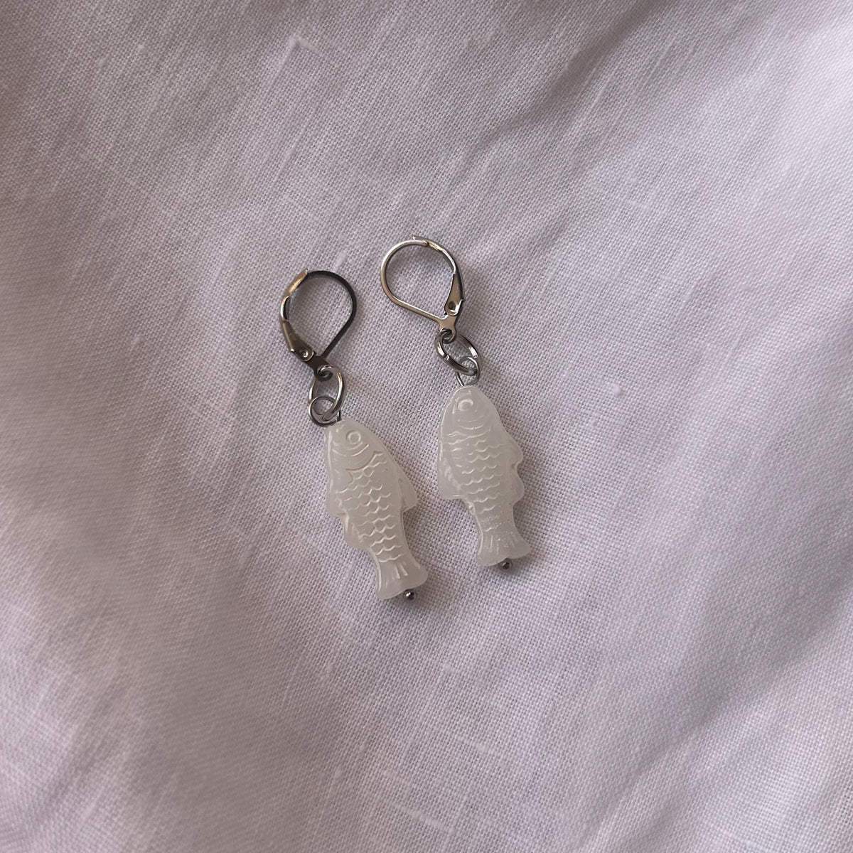 White cod fish earrings