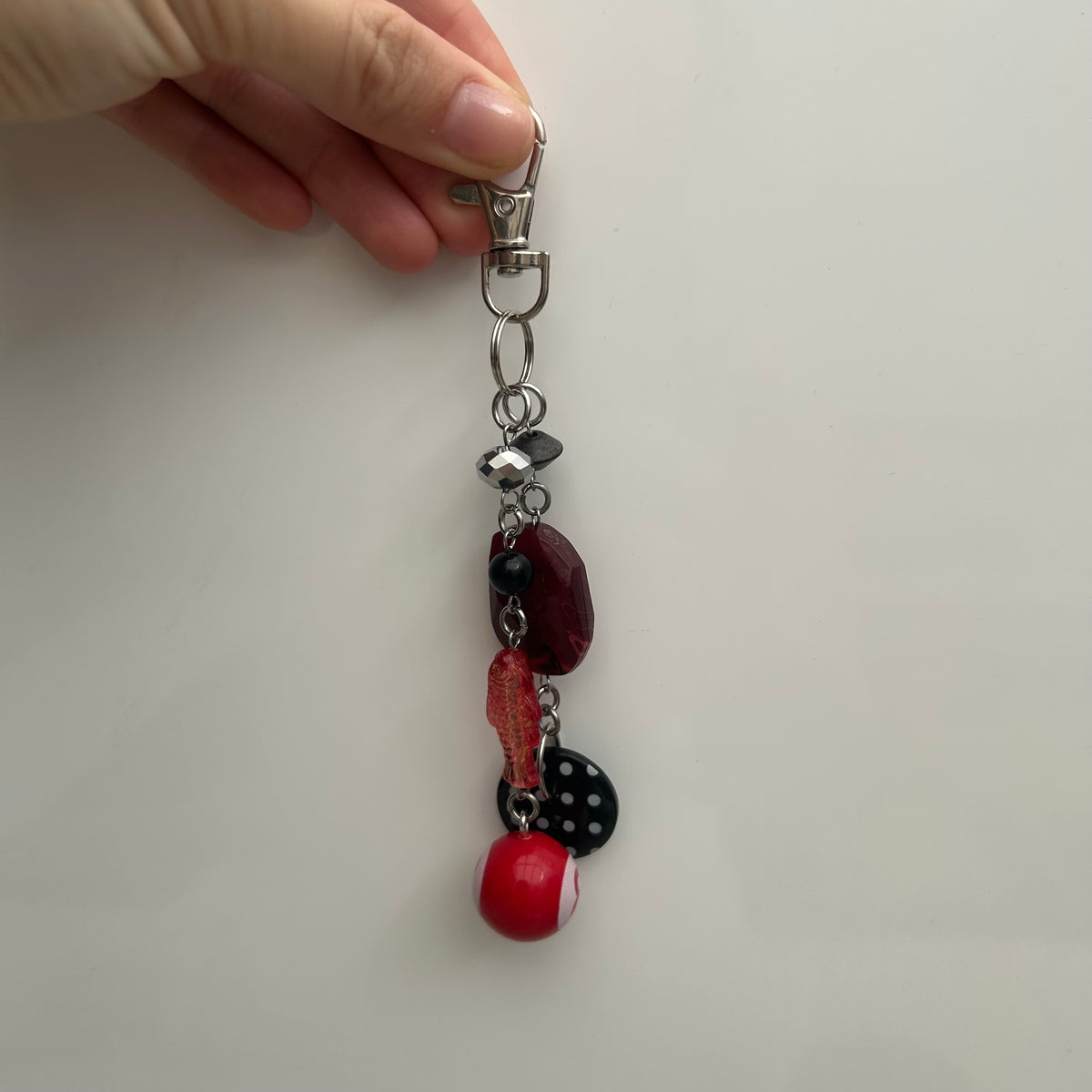 Polka dot red & black fish keyring