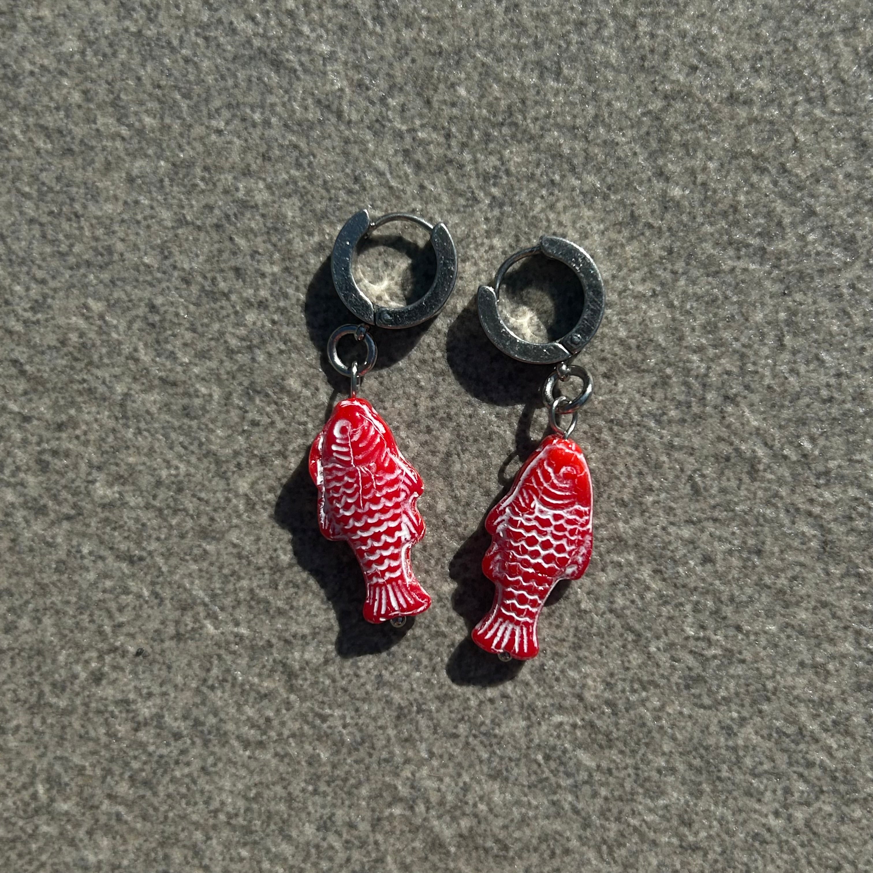 chalk red fish earrings