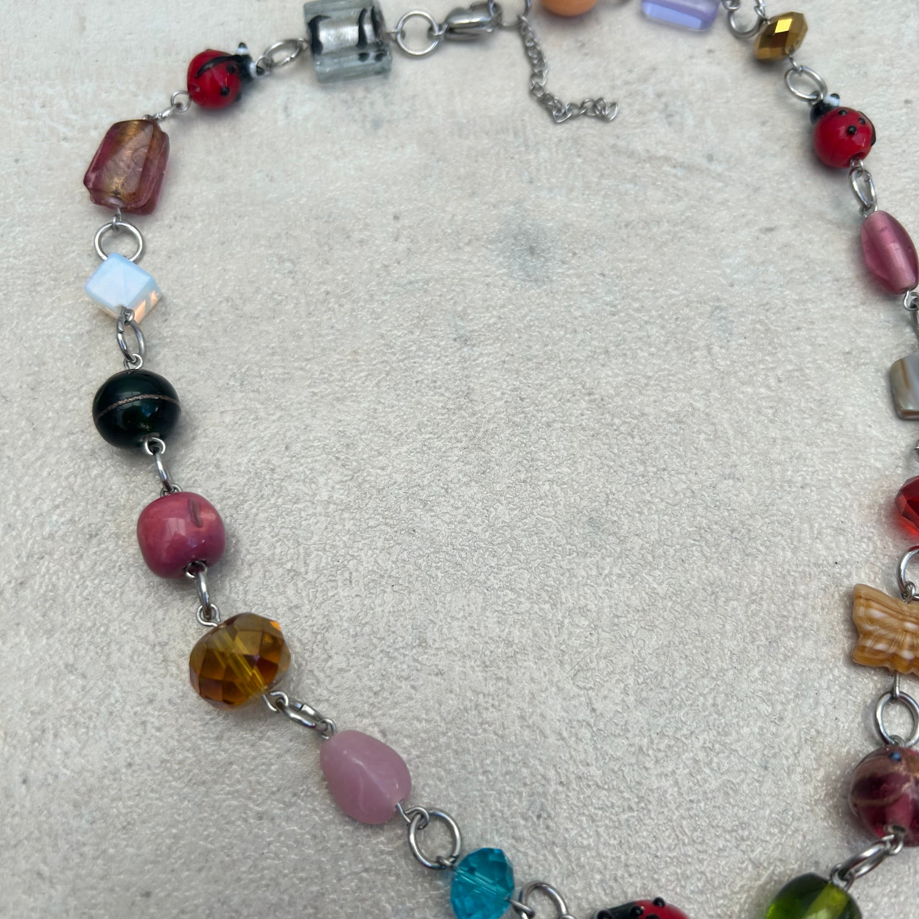 Glass beaded ladybug necklace
