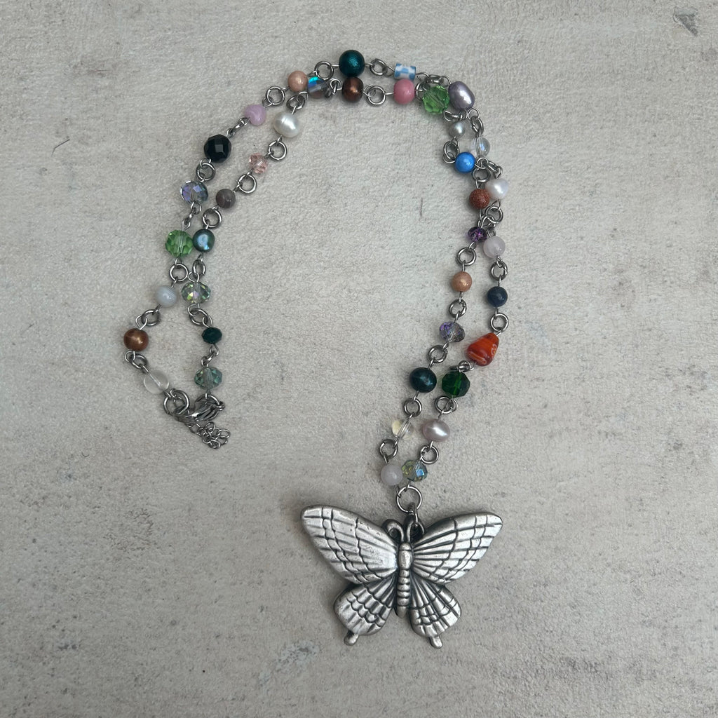 Butterfly weighted beaded necklace