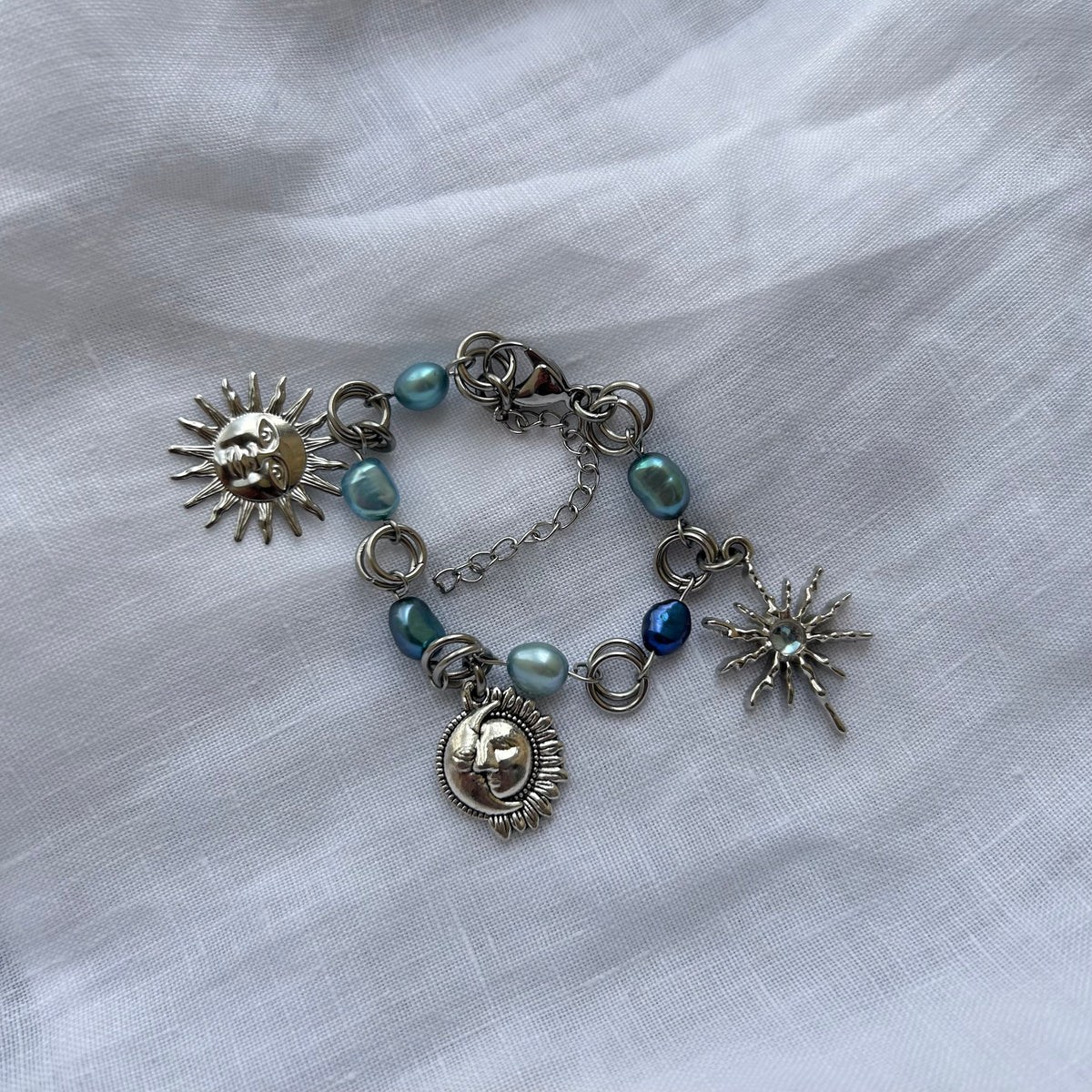 Freshwater pearl sun and moon bracelet