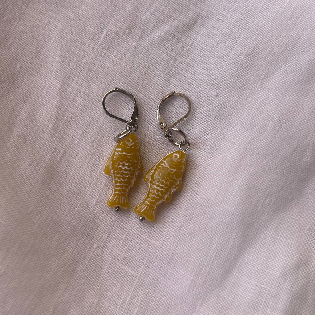 Mustard yellow fish earrings