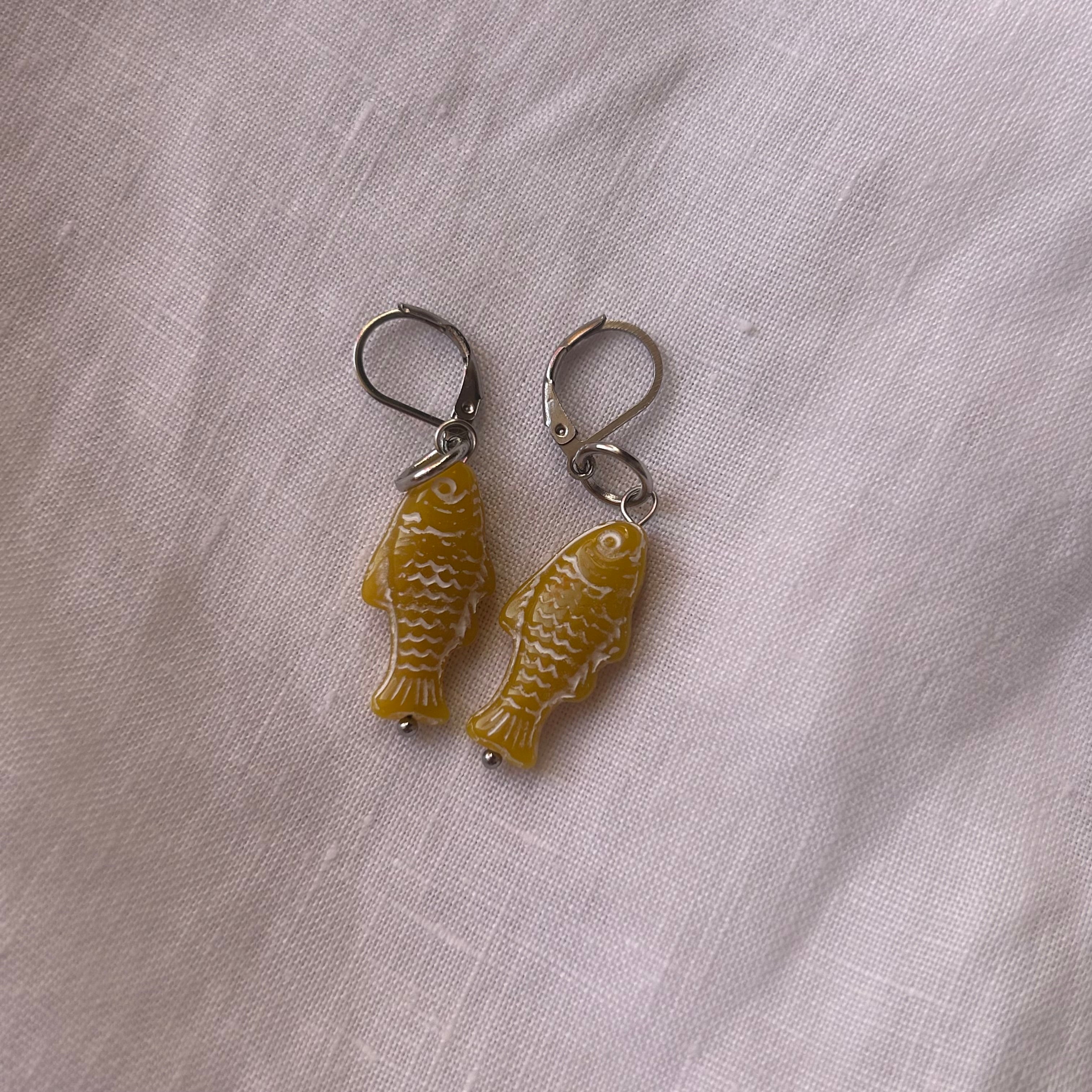 Mustard yellow fish earrings