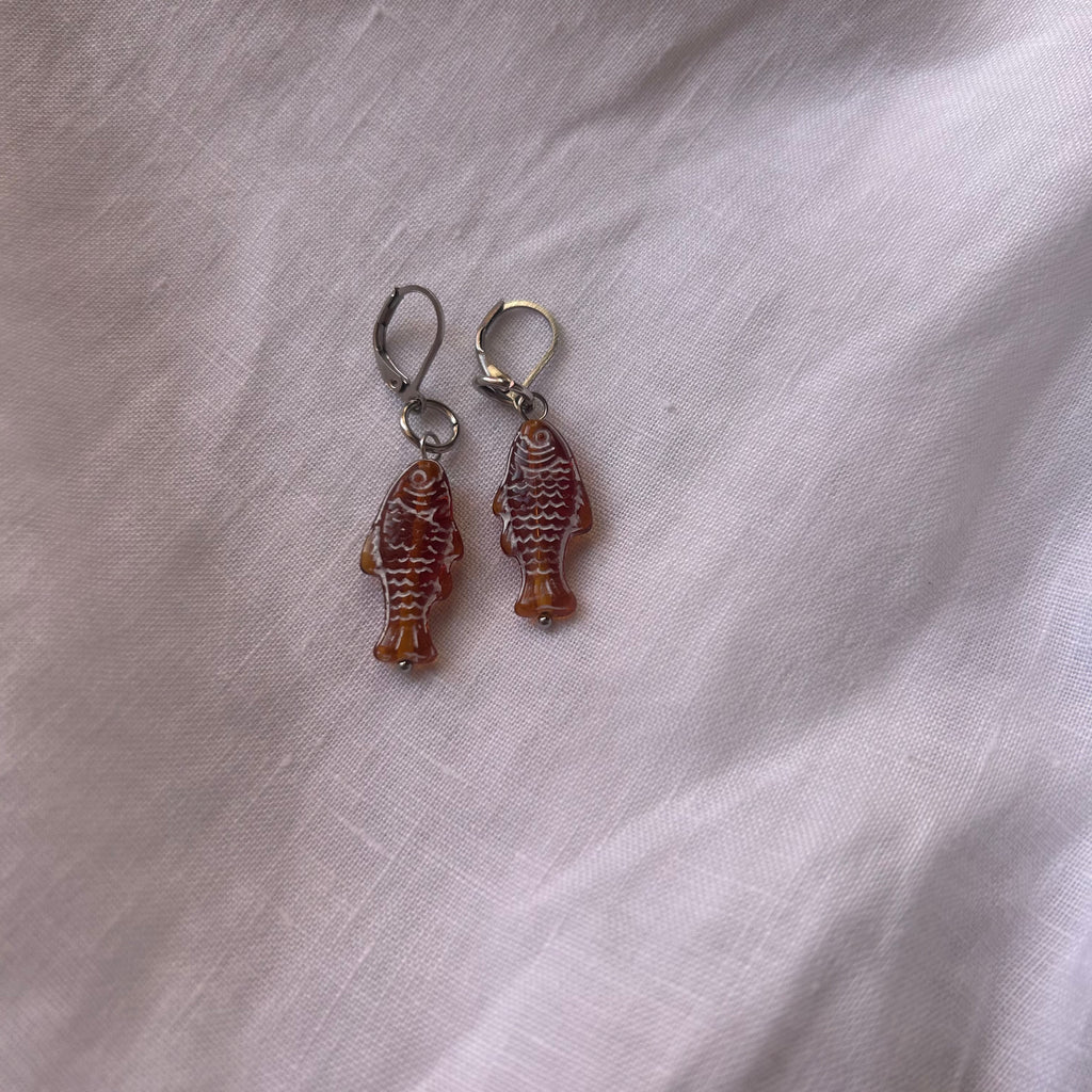 Brown czech fish earrings