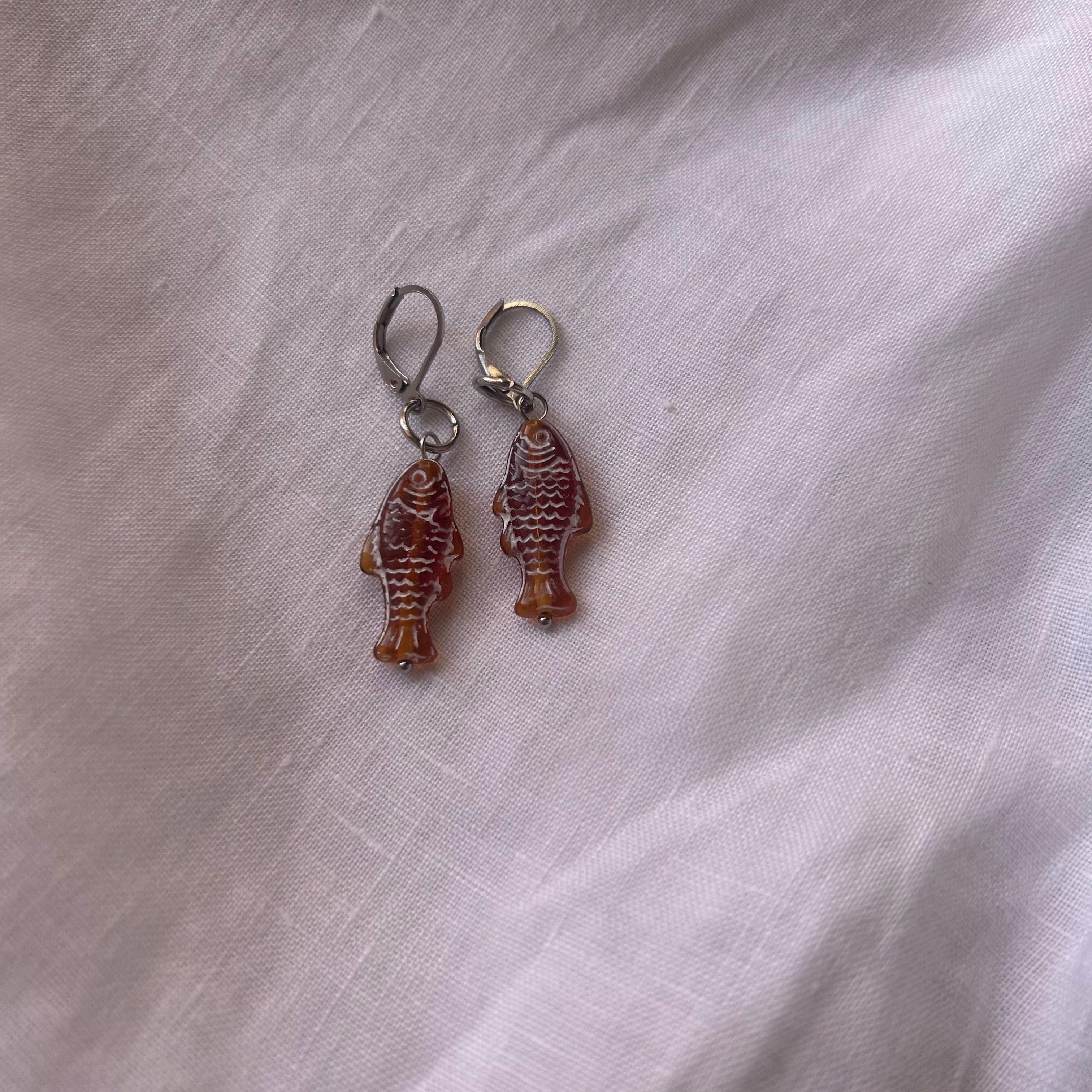 Brown czech fish earrings