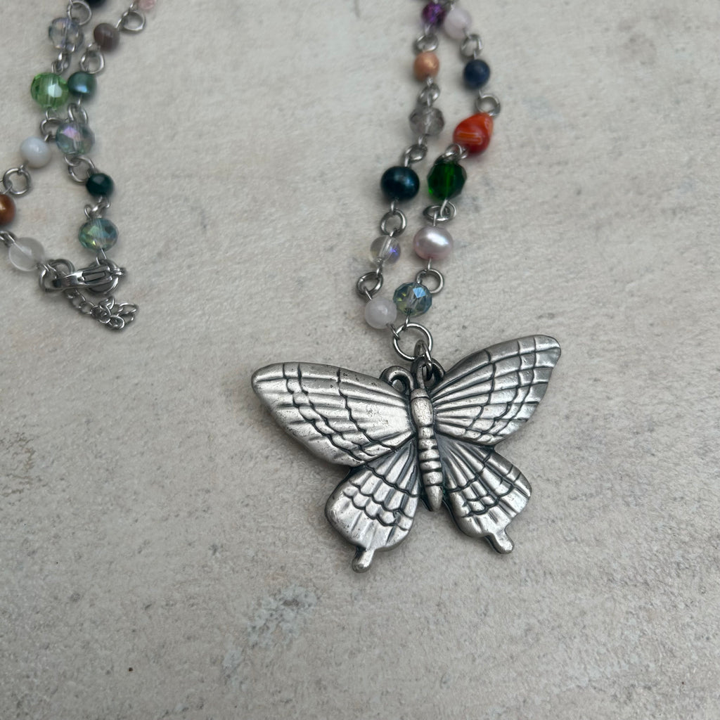 Butterfly weighted beaded necklace