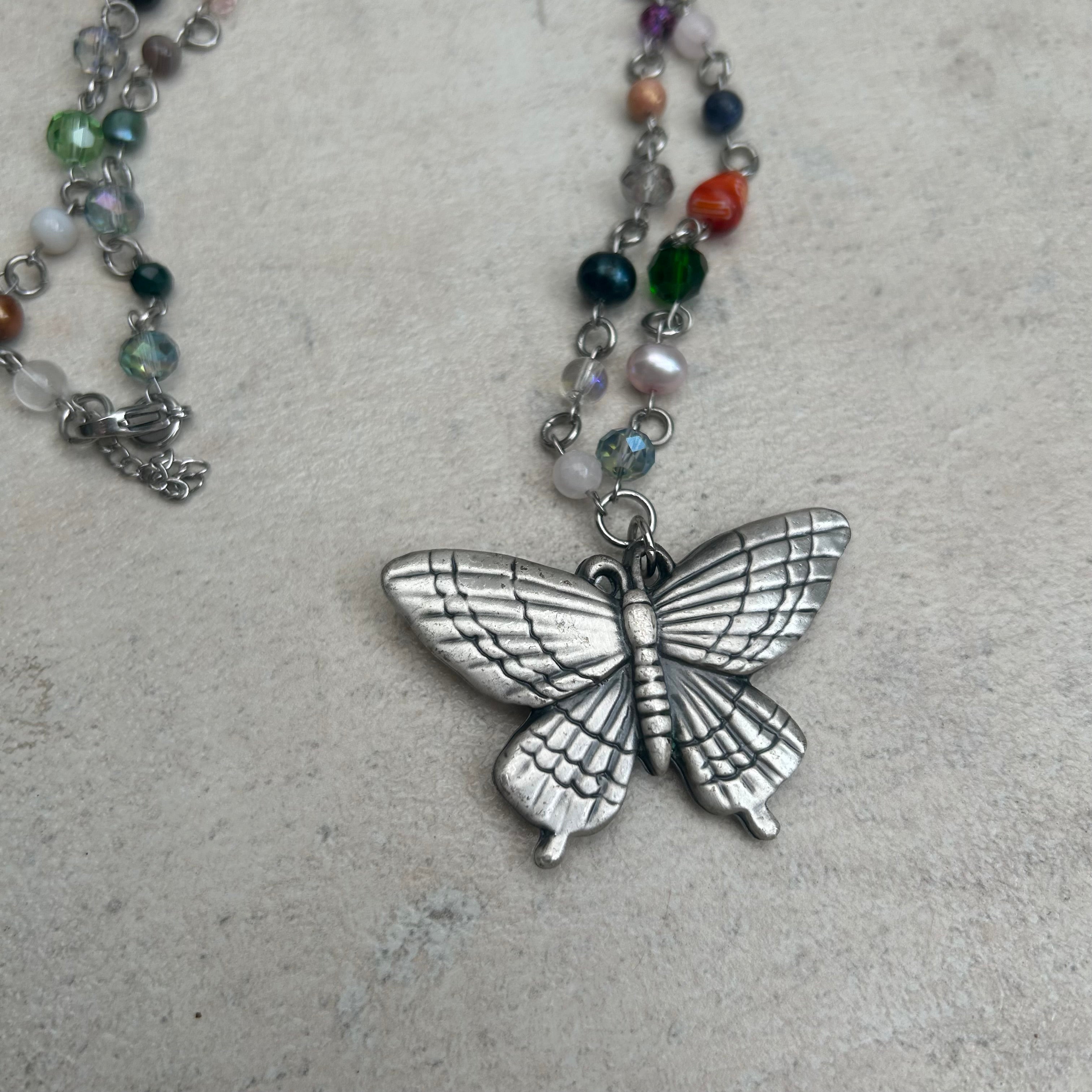 Butterfly weighted beaded necklace