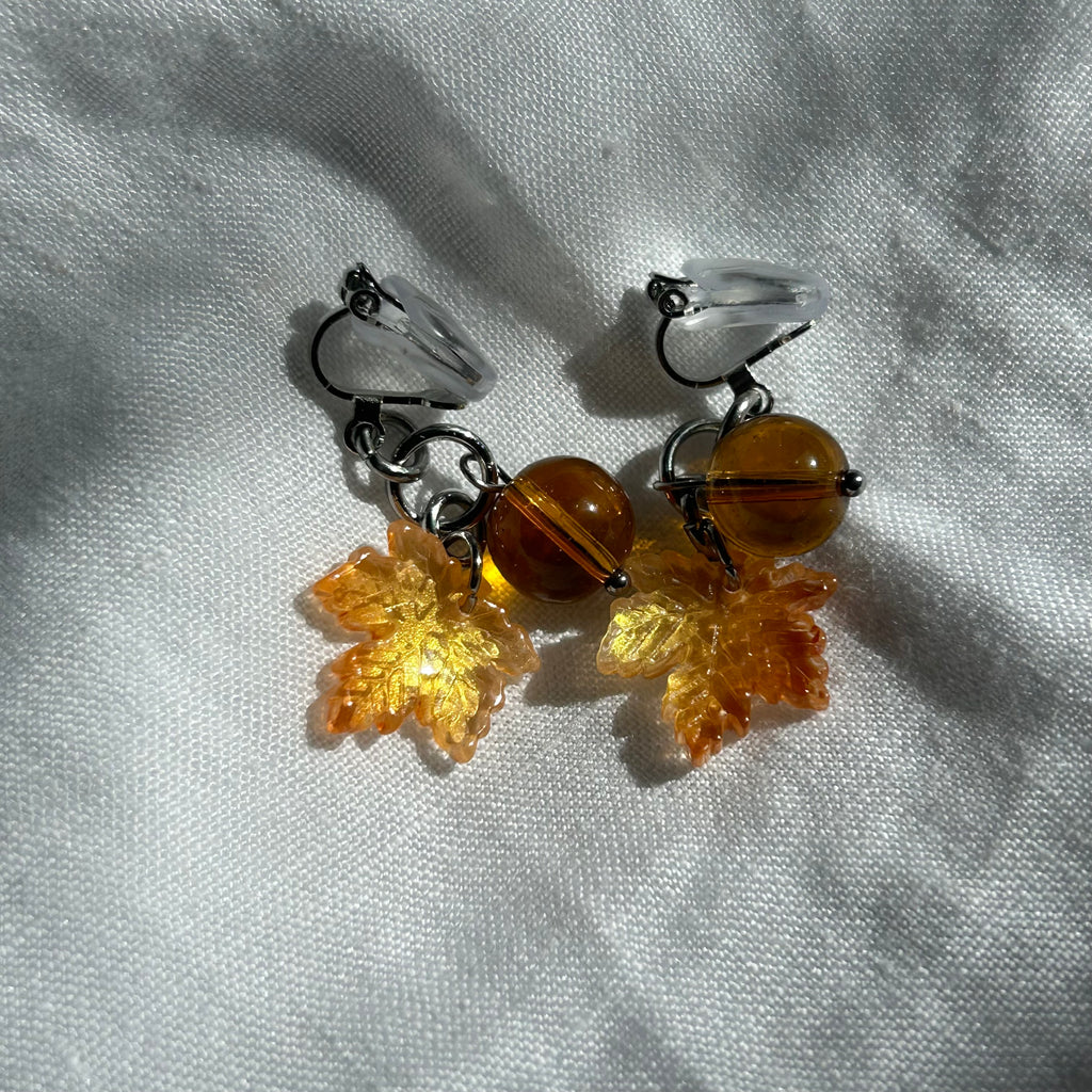 Clip on leaf earrings