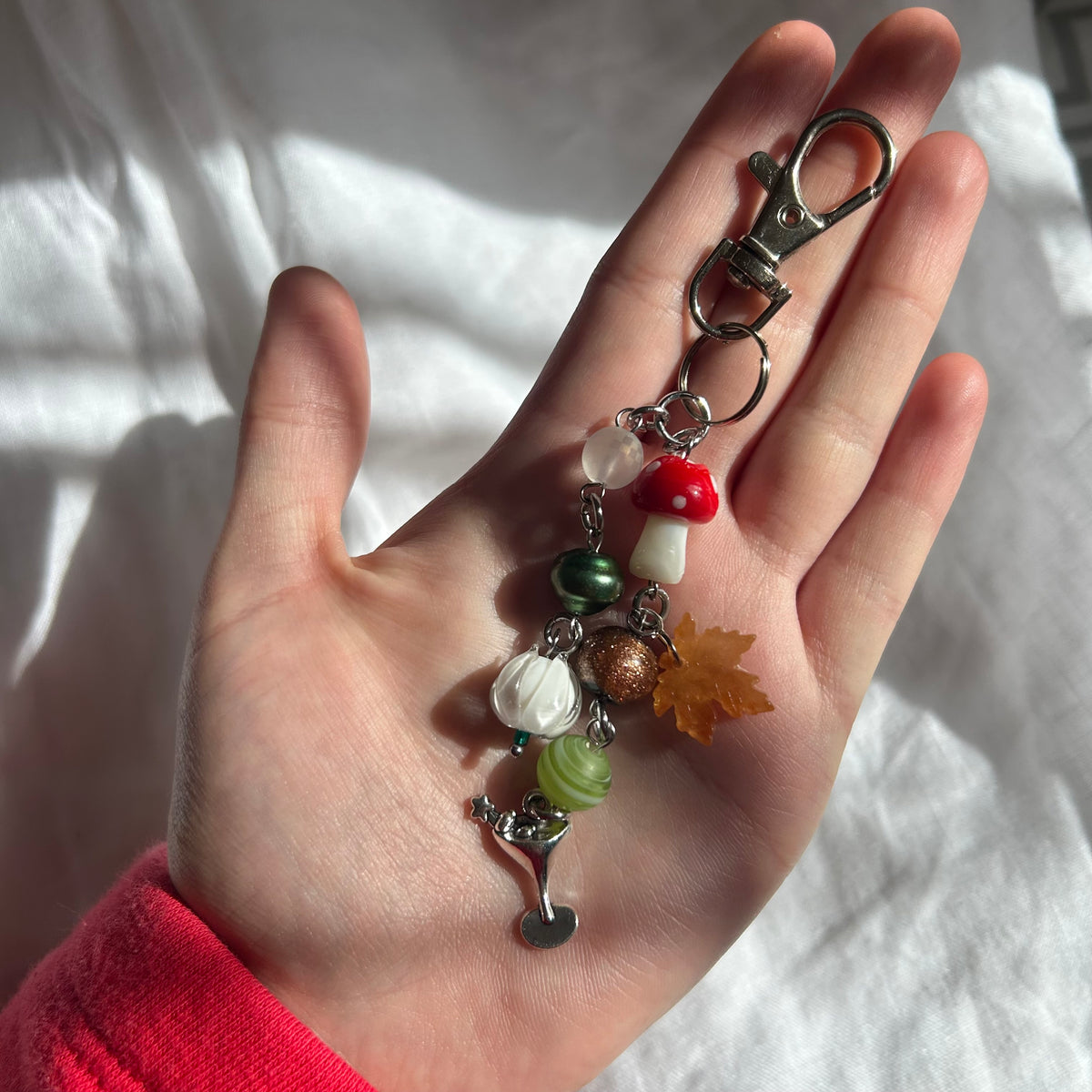 Mushroom leaf keyring
