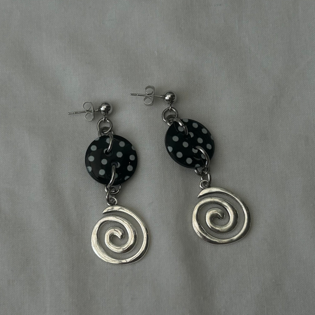 Polka dot spiral stud earrings