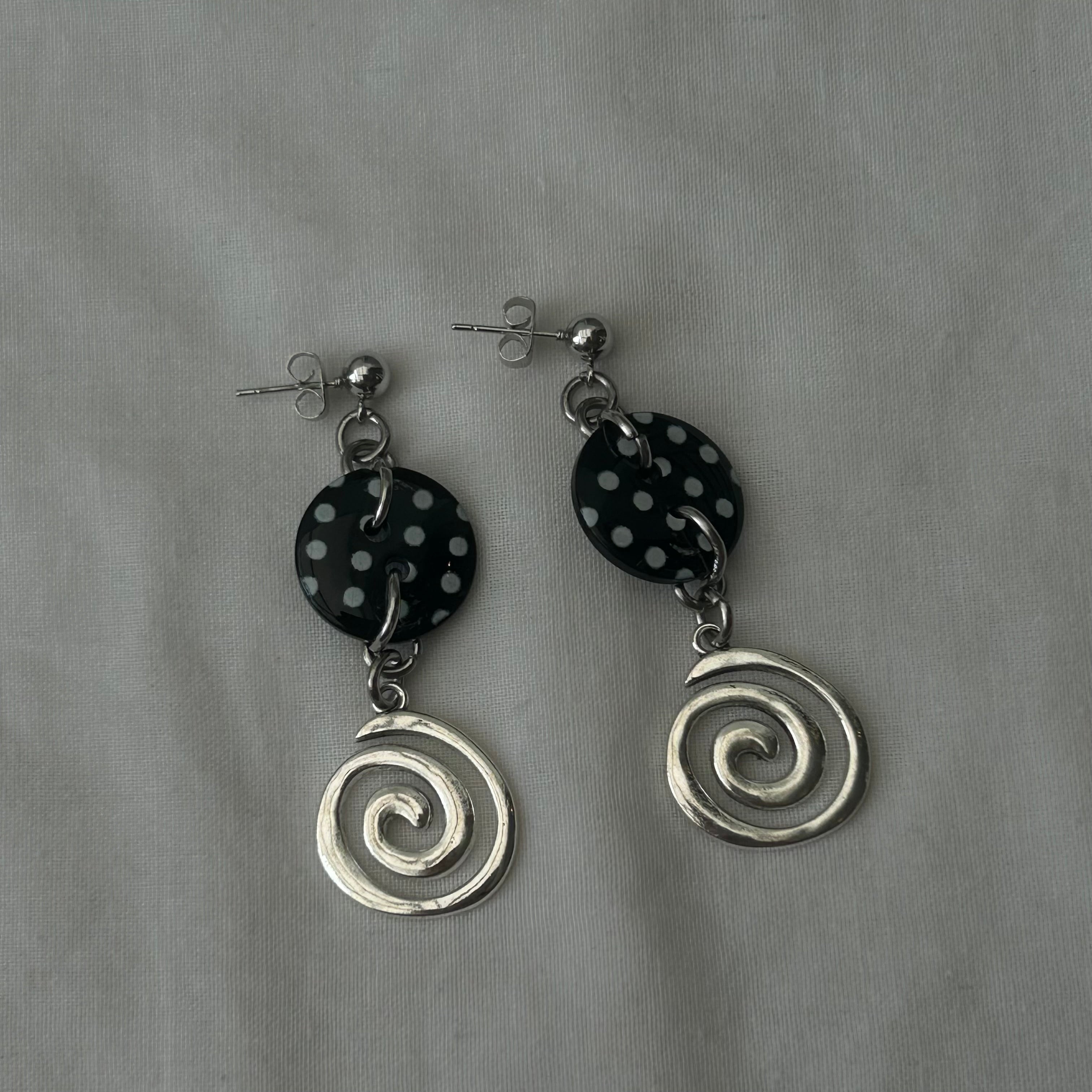 Polka dot spiral stud earrings